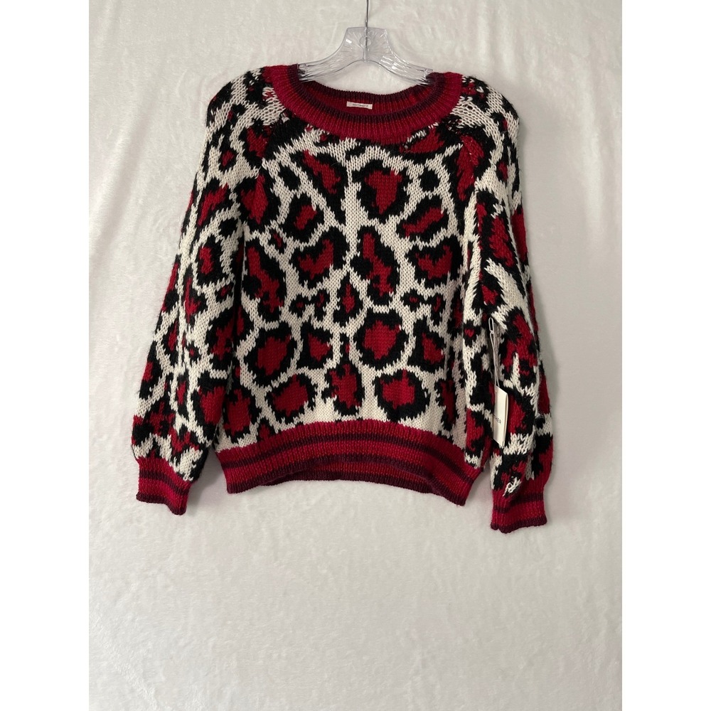 Mother Denim The Boat Square Jumper Nine Lives Red Leopard Print Sweater XS NWT